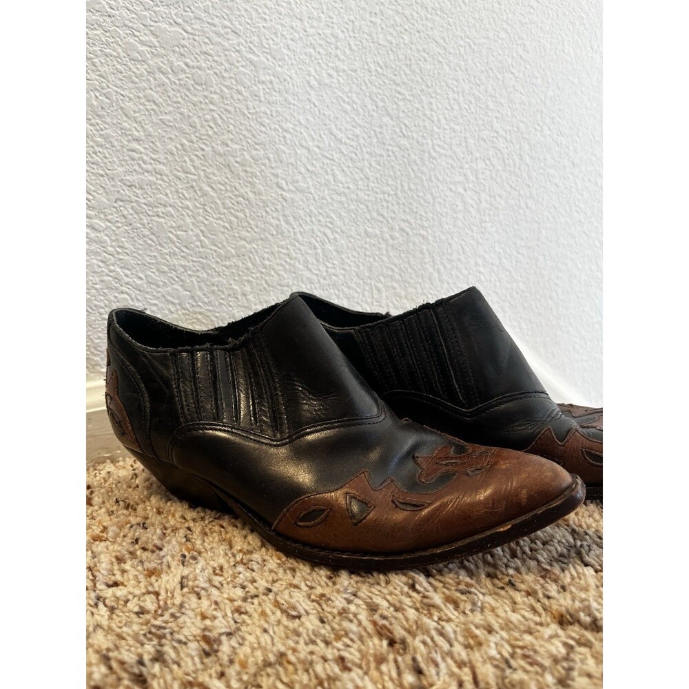 Vintage Corral Western Leather Ankle Boots - Black & Cognac Brown-Made in Brazil